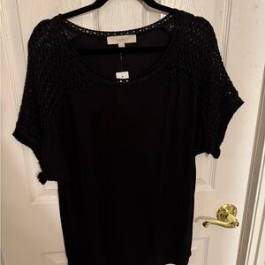 LOFT Black Crochet Sleeve Blouse